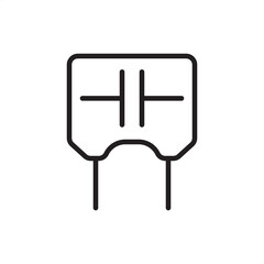 Obraz premium Non-polarized capacitor icon. A standard rectangular component body with parallel plates and dual terminal leads. Ideal for electronic circuit schematics, engineering diagrams, and technical projects.