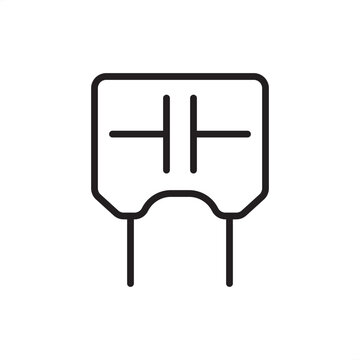 Non-polarized capacitor icon. A standard rectangular component body with parallel plates and dual terminal leads. Ideal for electronic circuit schematics, engineering diagrams, and technical projects.