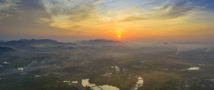 Yushan Countryside Sunrise - Aerial Mountain Landscape View