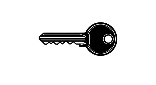 A simple black and white illustration of a single key on a white background.