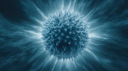 Fototapeta premium Immune Defense Barrier Dissolving Tumor Particles in a Blue Energy Field During a Biological Response Process