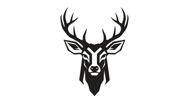 Illustration of black and white illustration of a deer head with antlers
