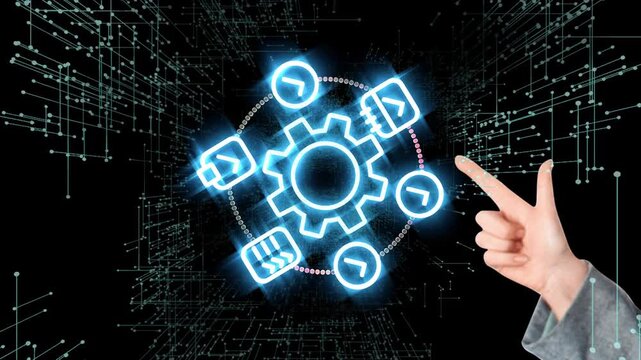 abstract information business technology concept background animation. Future technology, science, tech innovations. lighting glowing color neon effect seamless loop animation.4k