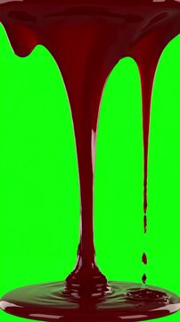 Abstract Crimson Patterns with dark red blood drips on green screen and transparent background liquid flowing down the surface in streams melting drops create streaks 3d animation chroma key alpha