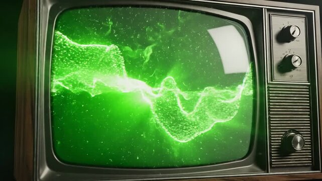 Green Screen retro television with 4k uhd scene 2 distortion, overlay, glitch, static noise, scan lines on black background, animated video loop