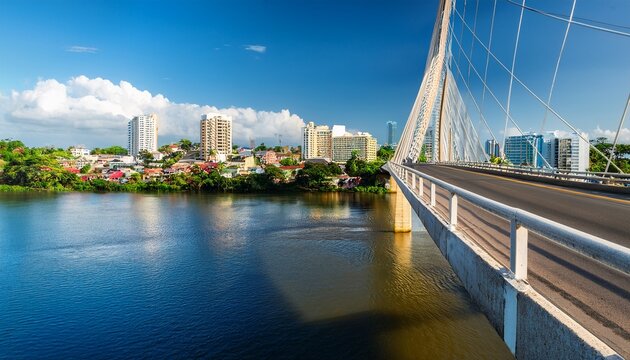 bridge against the beautiful cityscape of georgetown in guyana