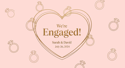 We're Engaged! Sarah & David - Engagement Announcement Card, Pink Background