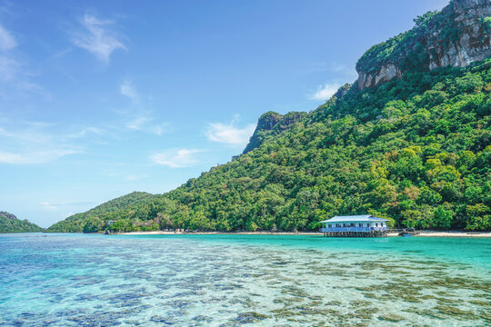 Semporna Malaysia Tropical Island with Turquoise Waters and Limestone Cliffs