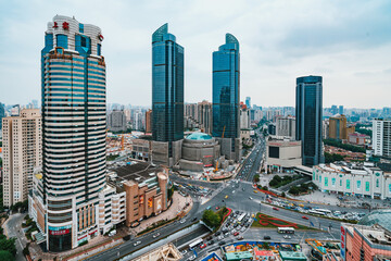 Xujiahui Plaza Shanghai Aerial Cityscape with Modern Skyscrapers © KimThi