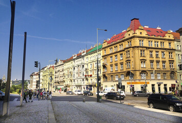 Obraz premium Prague Historic Street with Colorful Belle Époque Architecture