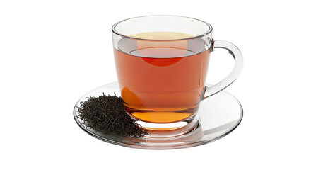 Cup of Tea with Loose Leaf Tea on Saucer