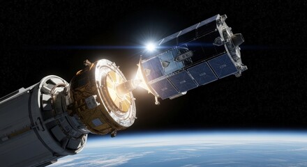 Artificial Satellite Orbiting Above the Beautiful Earth in Outer Space, Majestic View of Our Planet