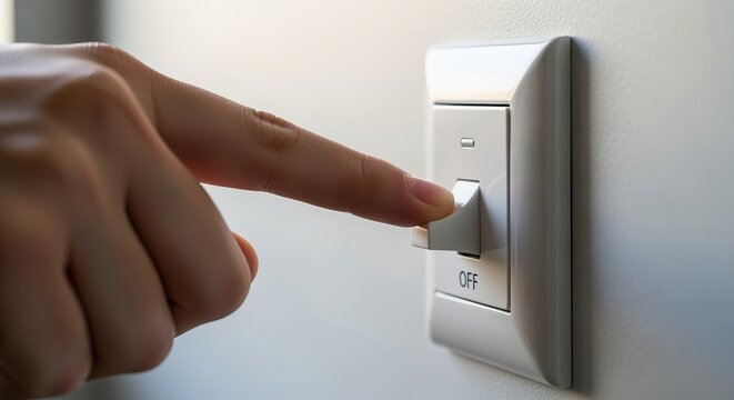 Minimalist Hand Action Demonstrating Turning Off Wall Light Switch for Energy Conservation Use