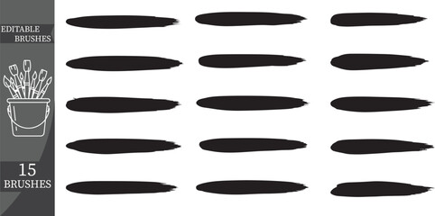 Set of 15 black ink paint stroke brushes vector