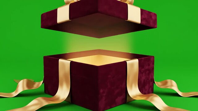 Overhead Unveiling with opening beautiful gift box ribbons and big bow 4 videos in 1 unpacking present parcel 3d animation elements on green screen alpha mask channels untying decorative knot 4k uhd