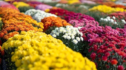 Fototapeta premium Vibrant and Colorful Flower Field with Various Chrysanthemums