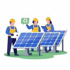 Solar Panel Installation Team Working Together Efficiently.