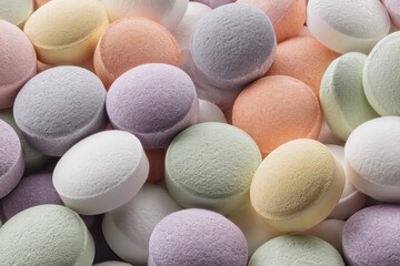 Obraz premium Macro Shot of Medical Pills With Smooth Texture and Pastel Colors Showing Clinical Purity in a Close-Up View