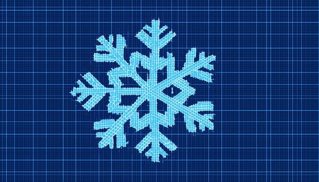 pixel snowflake pattern on blue background with grid texture