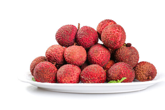 Fresh Hainan Lychee Fruits on White Plate - Healthy Tropical Still Life
