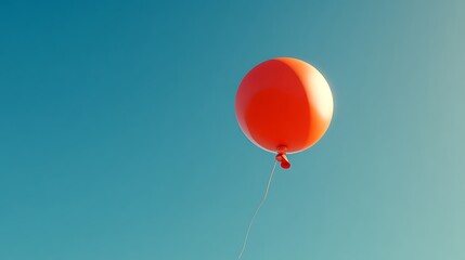 Fototapeta premium A Single Red Balloon Floats Serene In A Clear Blue Sky With A Subtle Gradient
