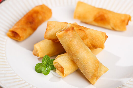 Golden Crispy Spring Rolls Filled with Vermicelli - Deep Fried Vegetarian Appetizer