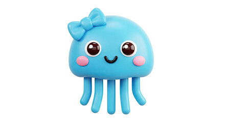 Cute Blue Jellyfish Character with Bow