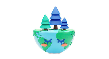 Cute Anthropomorphic Earth with Trees