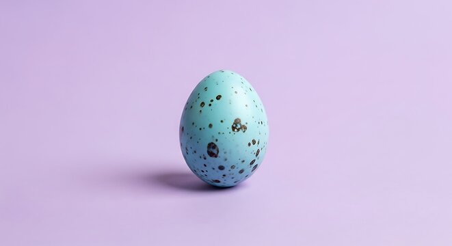 Single speckled blue egg on a soft purple background