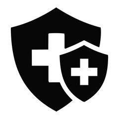 Fototapeta premium Shields with crosses symbolising healthcare and protection, medical safety icon