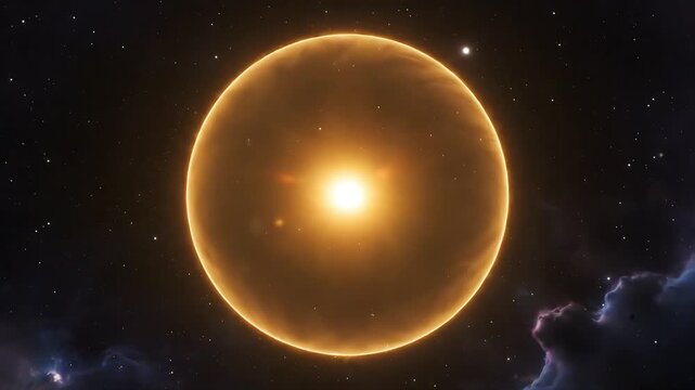 Glowing golden orb surrounded by starry space background, representing the celestial body and astronomical exploration