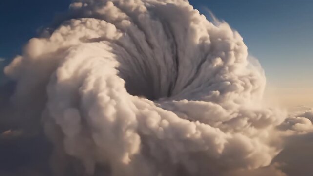 A mesmerizing vortex of clouds against the backdrop of a blue sky