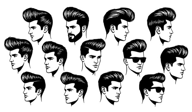 Pompadour Hair Silhouette Collection &ndash; Vintage and Modern Men Haircut Vector Set