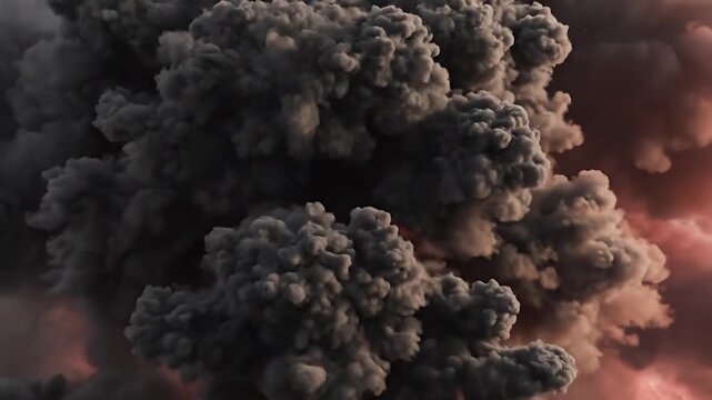 An explosive eruption cloud of dark ash and smoke, a visual display of nature's raw power