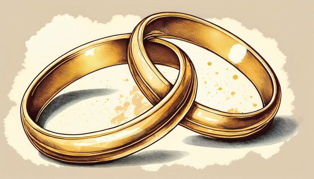 gold wedding rings in watercolor painting styler