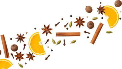 Mulled Wine Spices And Orange Slices On White Background
