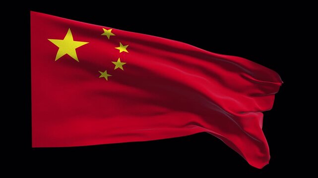 Flag of CHINA waving the wind. Geopolitical topics international news cultural content educational materials global presentations broadcast visuals. On transparent background for video productions.