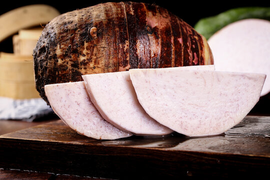 Fresh Sliced Taro Root Lipu from Guangxi China Traditional Asian Vegan Ingredient