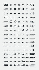Collection of various black and gray arrow and symbol designs on white background.