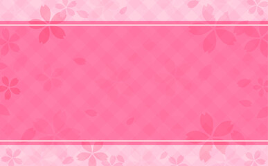 桜とチェック柄のピンク色フレーム_横