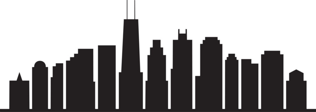 Chicago skyline silhouette with Willis Tower famous landmark cityscape modern buildings vector art
