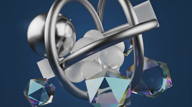 Abstract Digital Forms with 3d multi green screen rotation animation blue background distortion, overlay, glitch, static noise, scan lines on black background, 4k animated video loop