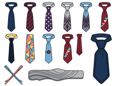 Professional necktie and fashion accessories collection including various patterns like polka dots and geometric shapes for business and formal wear