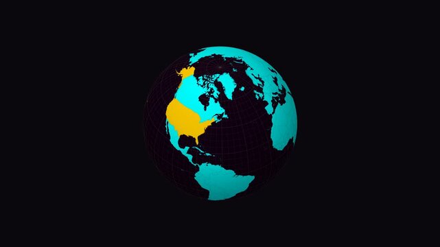 Texas on Globe. Animated zoom into the state. Texas, United States intro, logo, presentation animation. Boundary shape on globe with round text. Short video.
