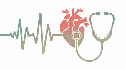 Medical heartbeat line with stethoscope and human heart health and wellness concept cardiology symbol vector illustration for healthcare and medicine designs