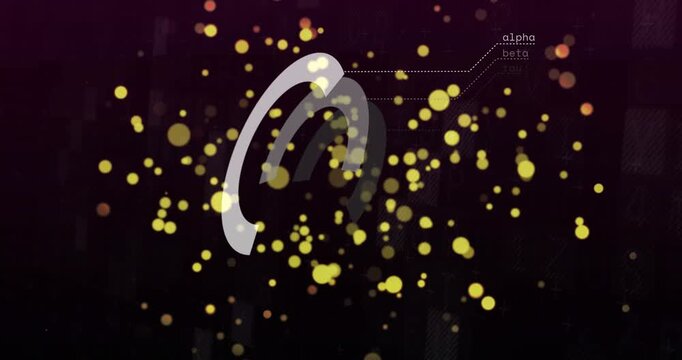 Particle cloud forming triggers curved logo rotating and emerging among bokeh to reveal brand
