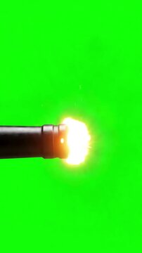 Explosive Pyrotechnics with military cannon muzzle flash three speeds 4k 25p green screen for transparent background distortion, overlay, glitch, static noise, scan lines on black background, animated