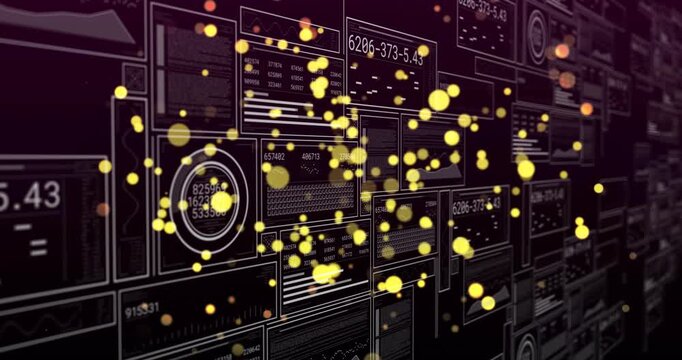 On camera push, particle field drifting across data wall, camera sliding right to reveal readouts