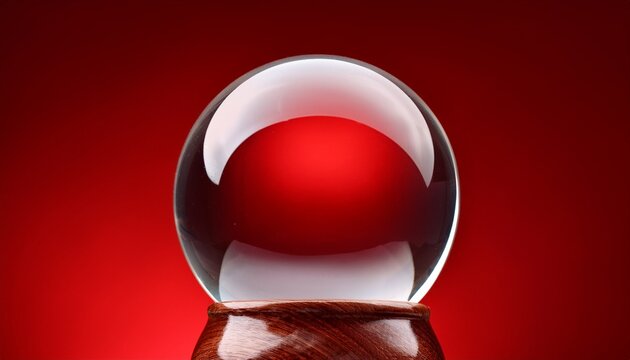 blank clear snowglobe or crystal ball on red background isolated with white highlights