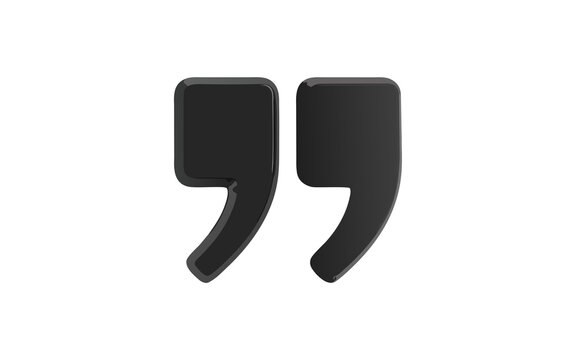 Black 3D Quote Mark Symbol Isolated on White Background